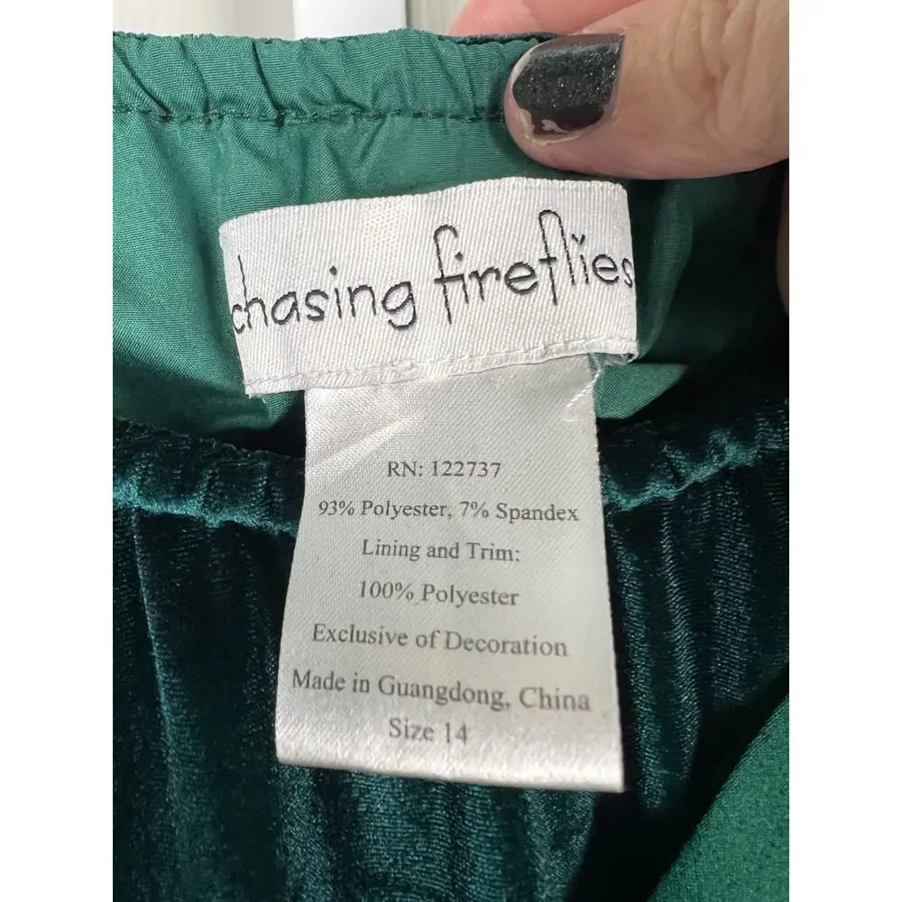 Chasing Fireflies Girls 14 Green Velvet Holiday Dress Bow Boutique Party‎